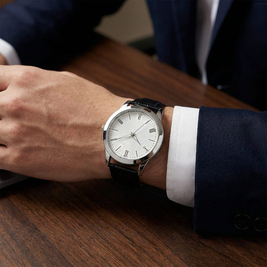 Classic Silver Roman Numeral Leather Watch