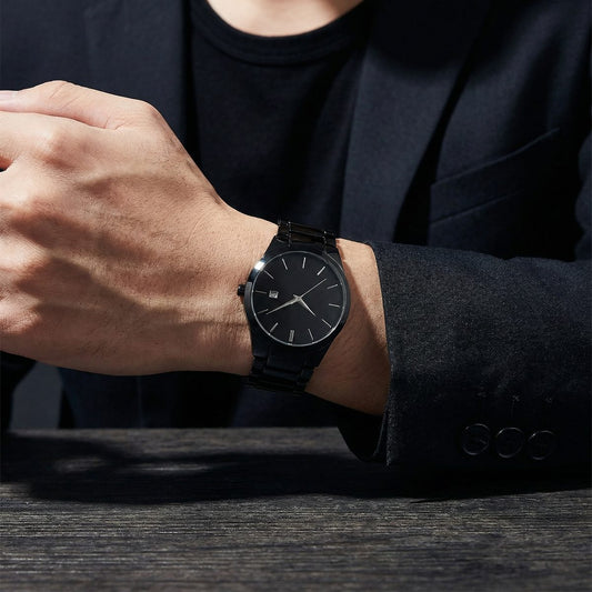 All-Black Minimalist Stainless Steel Watch
