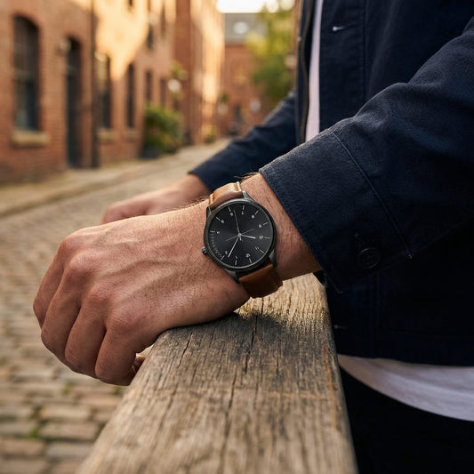 Minimalist Black Case Brown Leather Watch