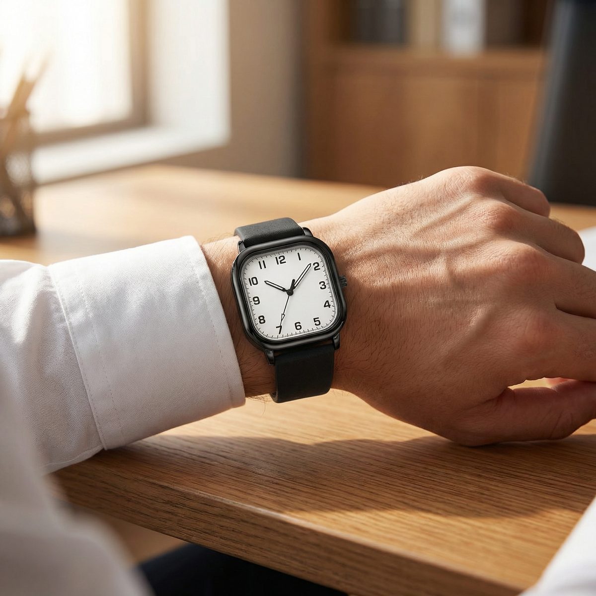 Minimalist Square Case Leather Strap Watch