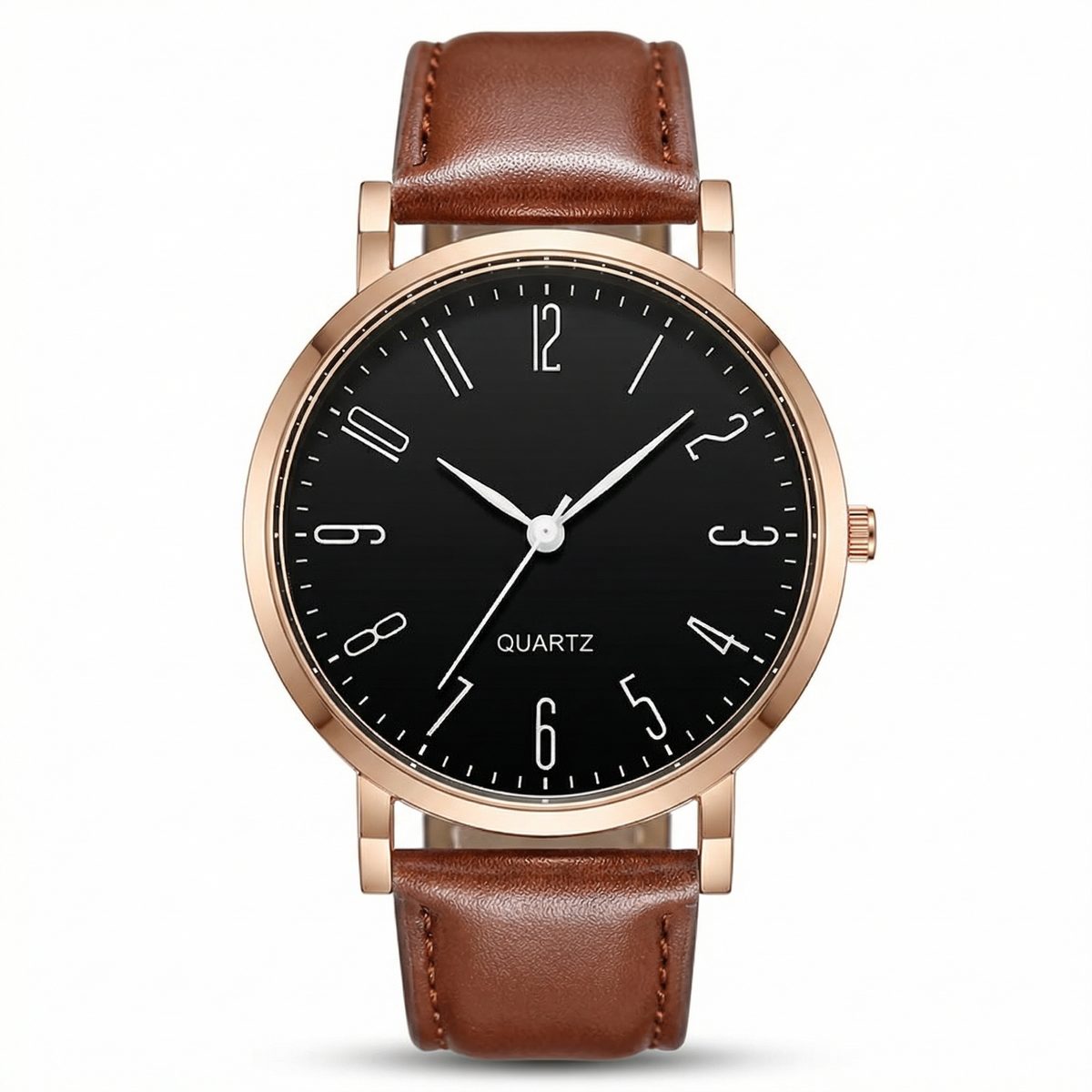 Classic Rose Gold Leather Strap Watch