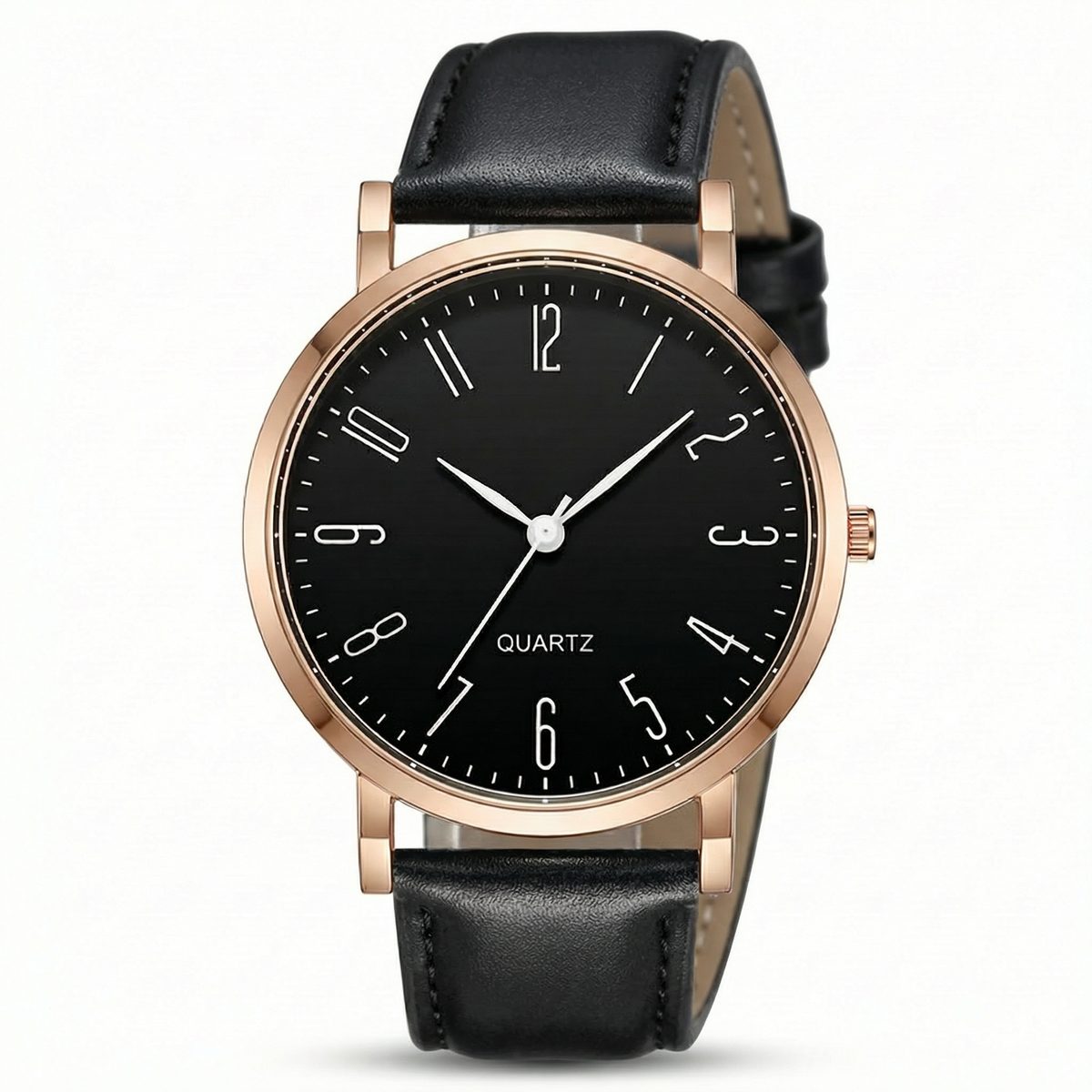 Classic Rose Gold Leather Strap Watch