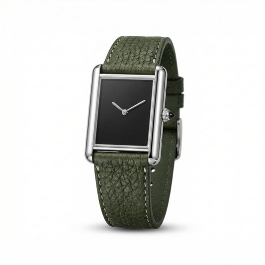 Minimalist Rectangular Green Leather Watch