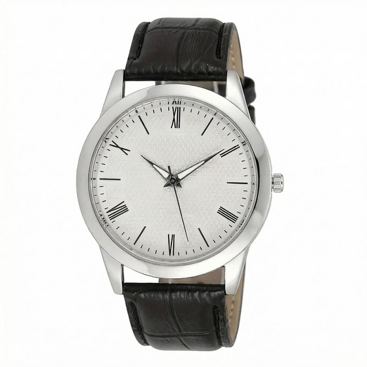 Classic Silver Roman Numeral Leather Watch
