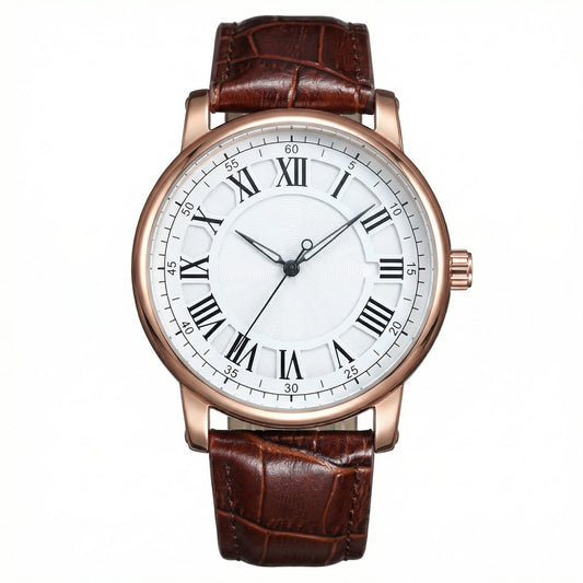 Rose Gold Automatic Leather Dress Watch