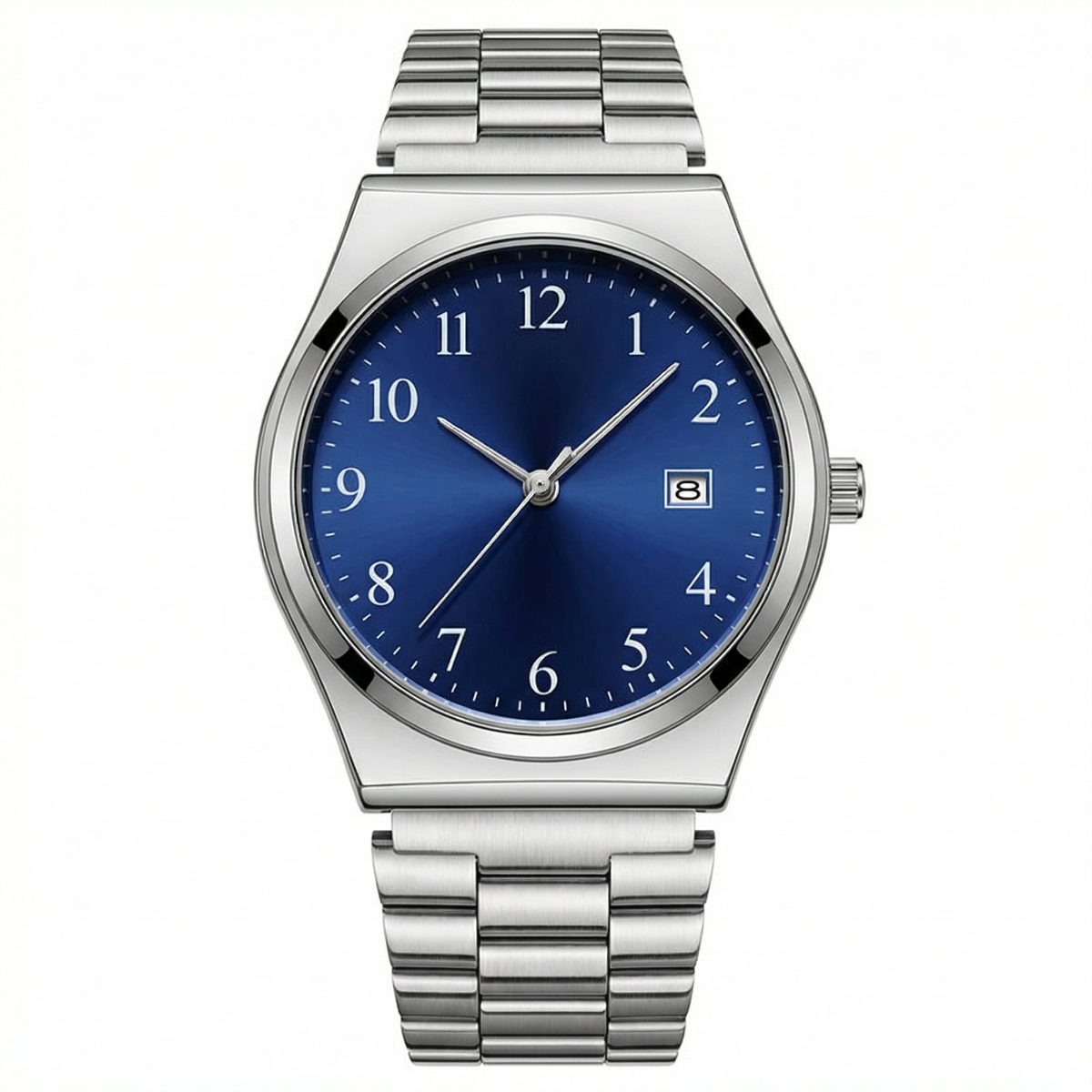 Stainless Steel Blue Sunburst Dial Watch