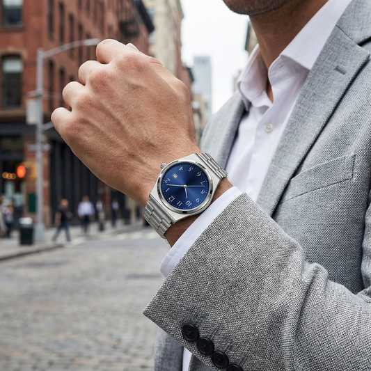 Stainless Steel Blue Sunburst Dial Watch