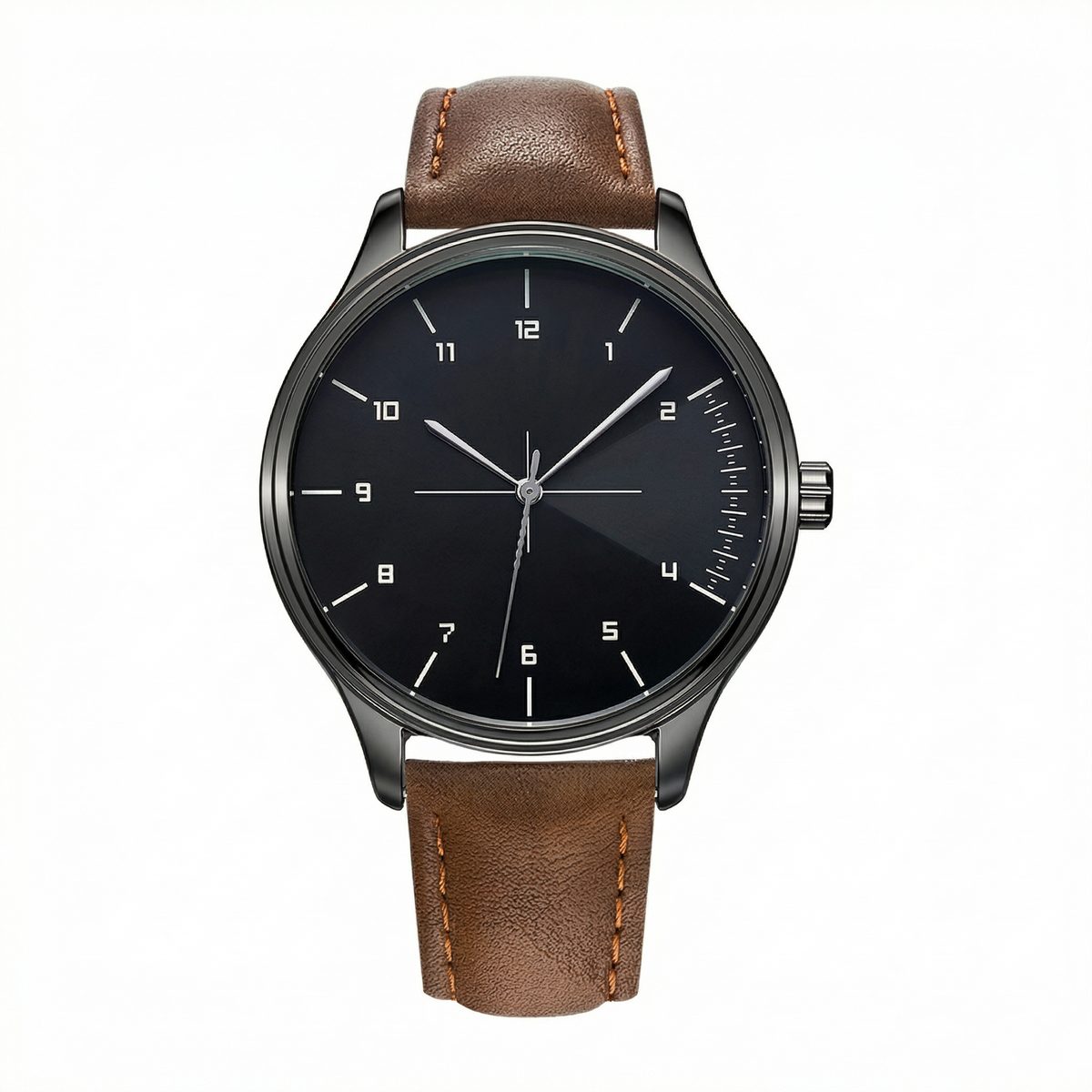 Minimalist Black Case Brown Leather Watch